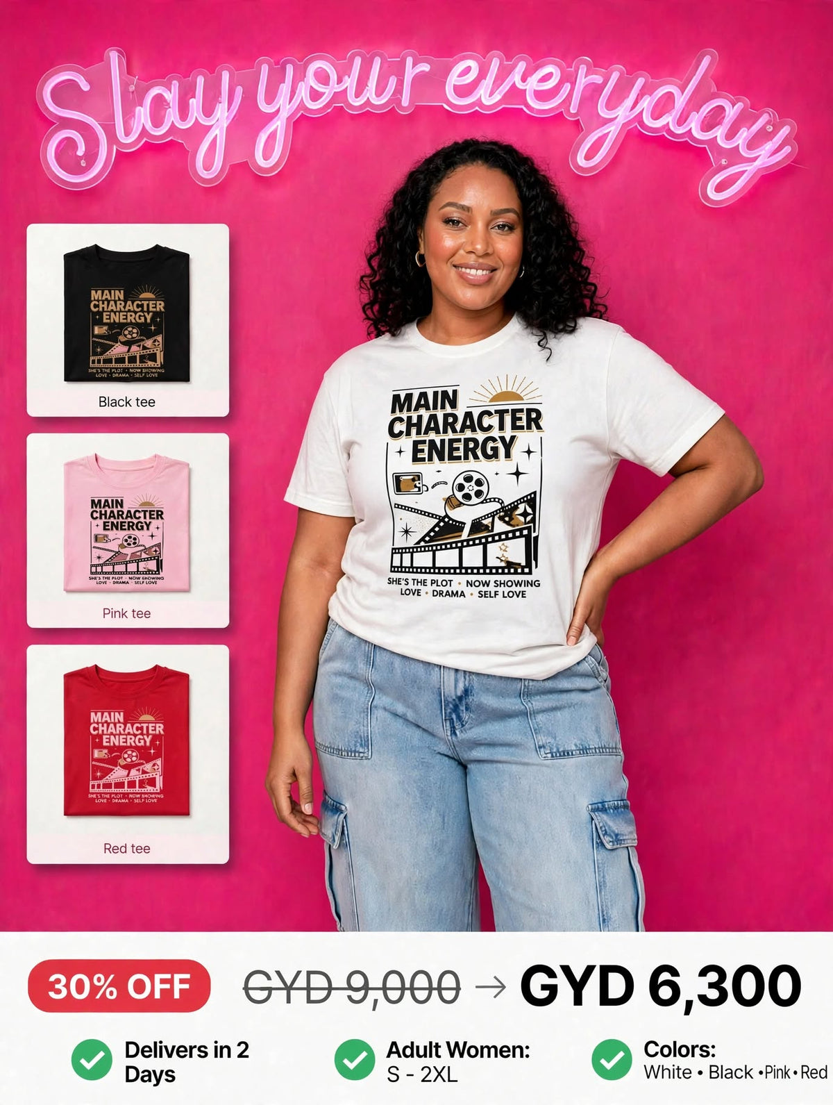 Printed Main Character Energy Movie Tee