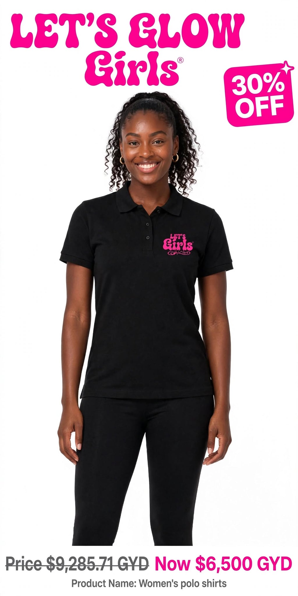 Lets Glow Girls Initials Women's Polo Tshirts (Left Print)