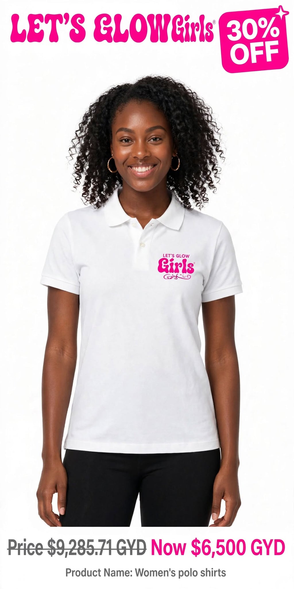 Lets Glow Girls Initials Women's Polo Tshirts (Left Print)