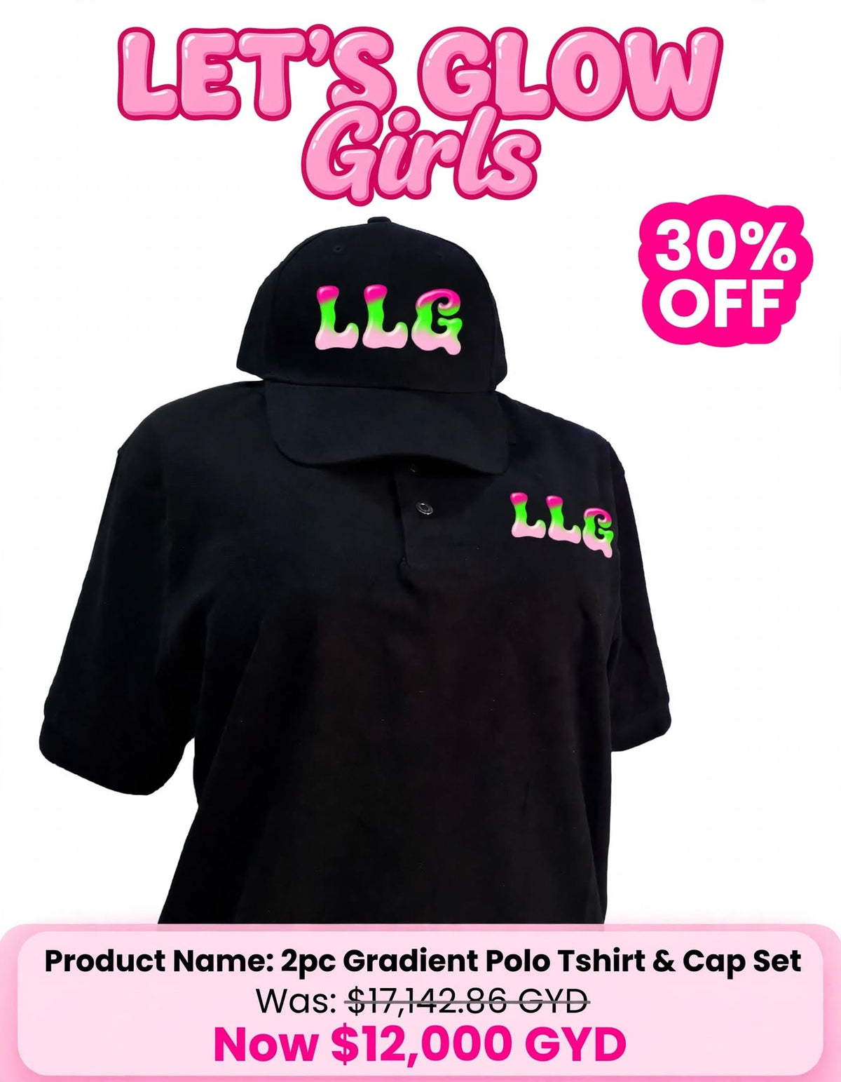 2pc Women's Gradient Polo Tshirt & Cap Set