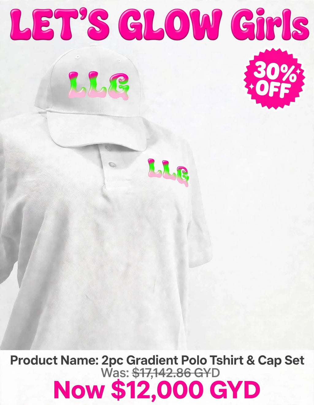 2pc Women's Gradient Polo Tshirt & Cap Set