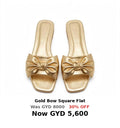 Gold bow square flat sandal