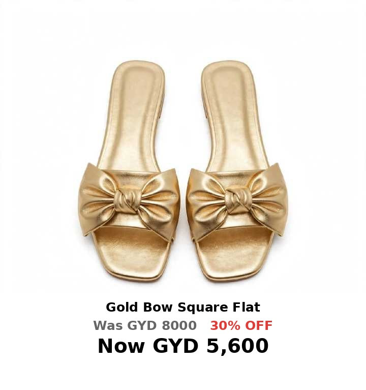 Gold bow square flat sandal