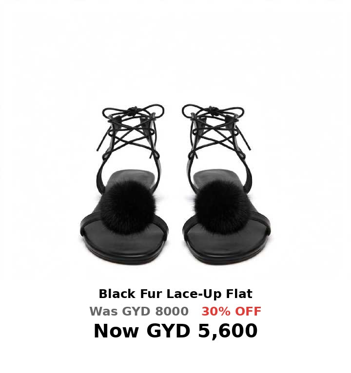 Black fur lace up flat sandal
