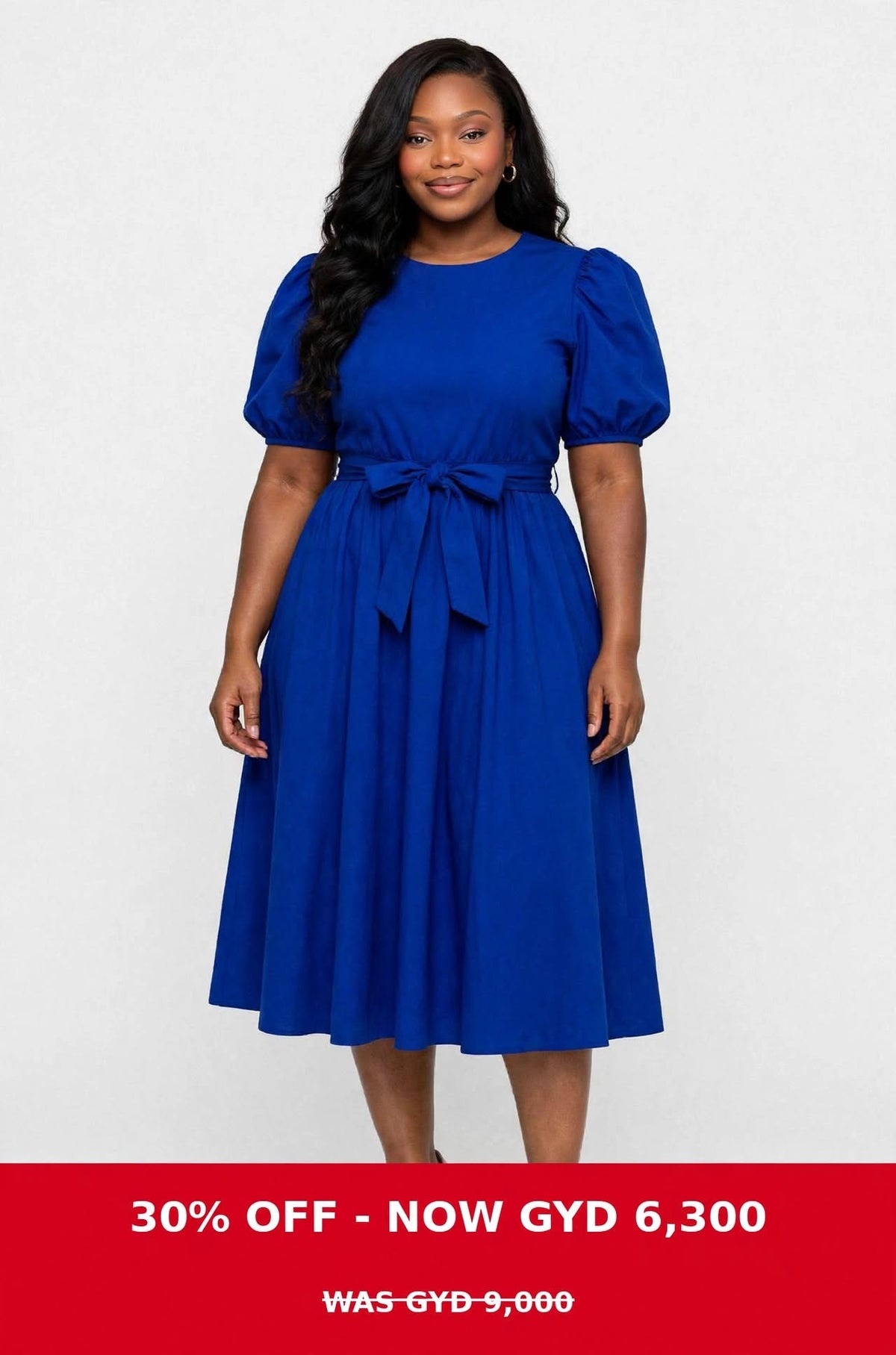 Royal blue wrap front puff sleeves dress
