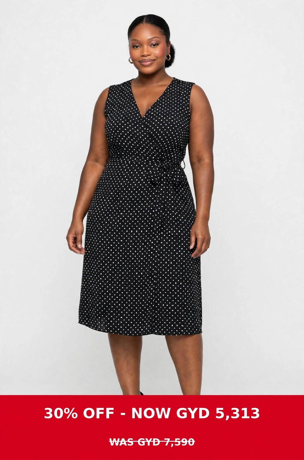 Black wrap front tie dress