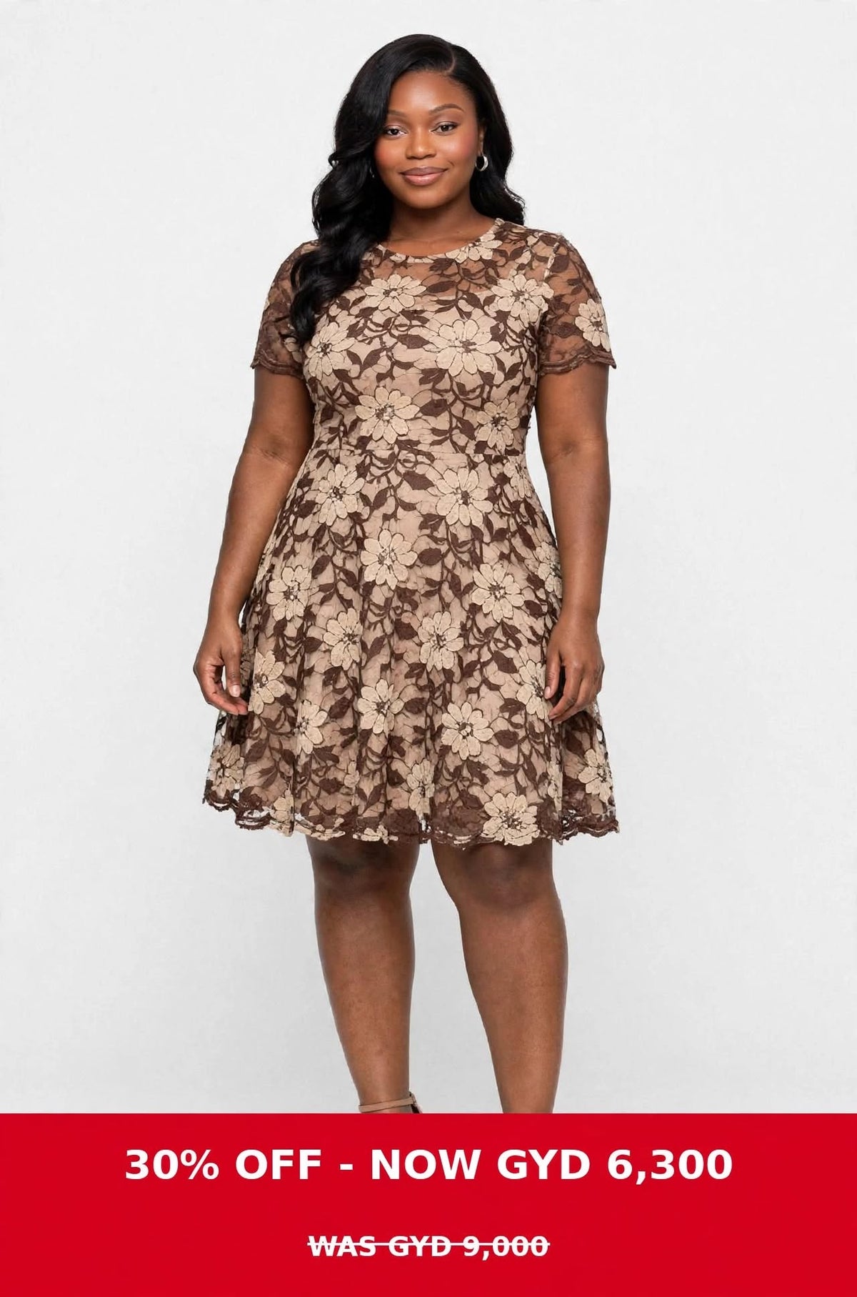 Black lace beige double layered dress