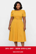 Mustard belt waist crimple sleeve dress