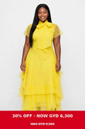 Yellow Long lenght tie bow neck dress
