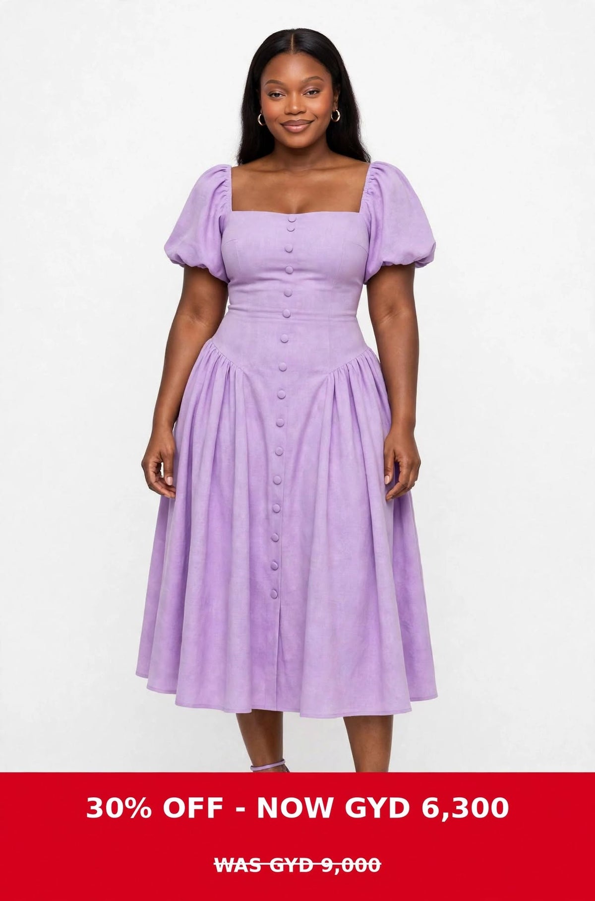 Purple puff sleeves dress