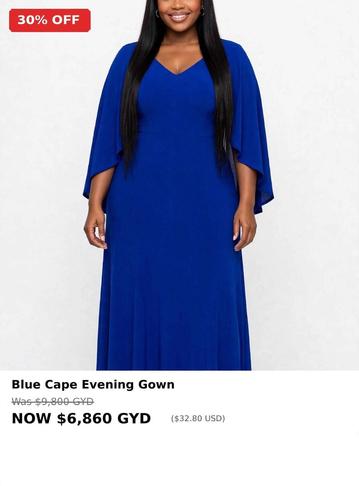 Royal blue cape style evening gown