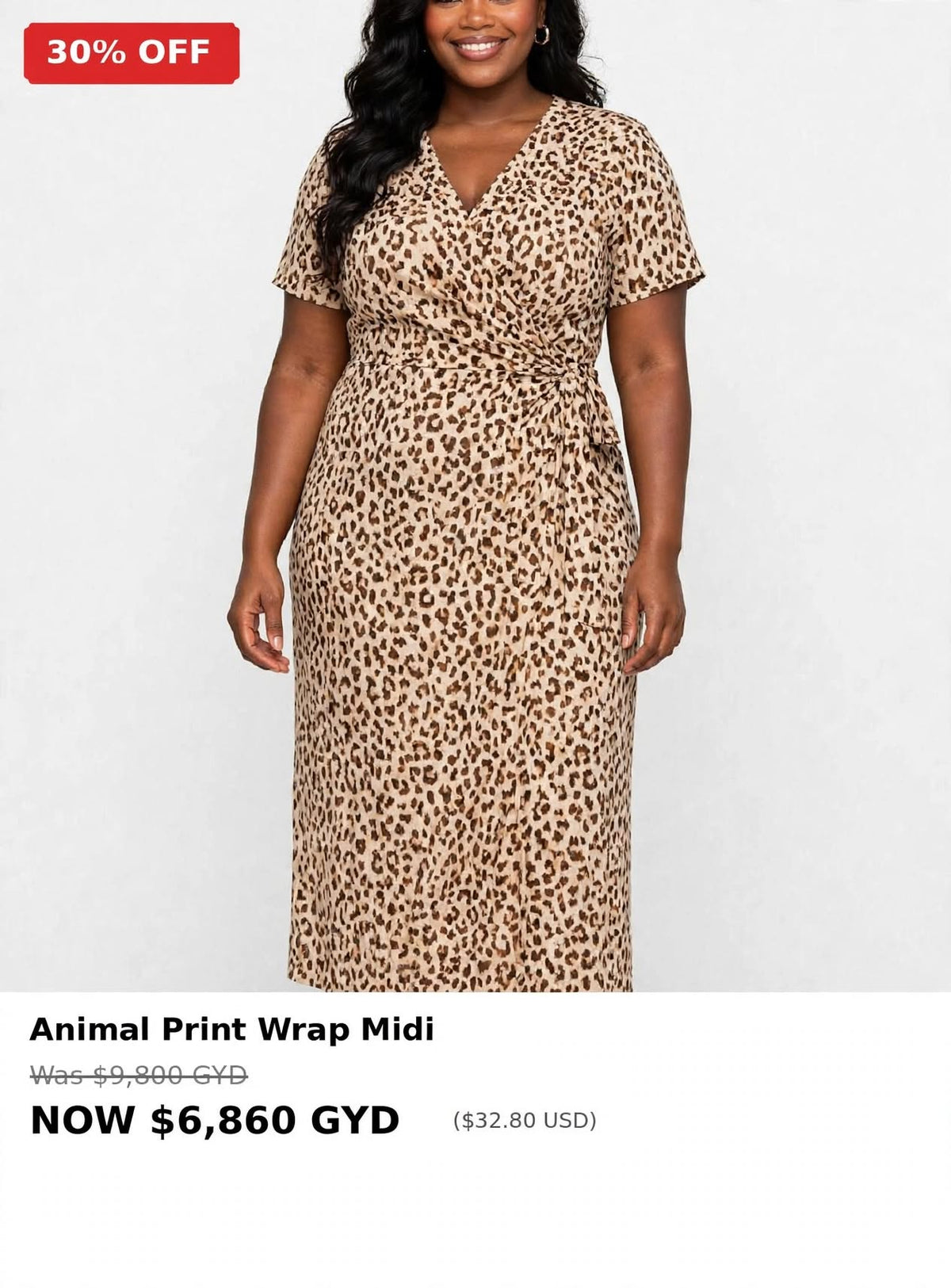 Animal print wrap midi dress