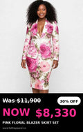 Pink floral blazer skirt suit