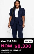 Navy puff sleeves blazer top, pants suit