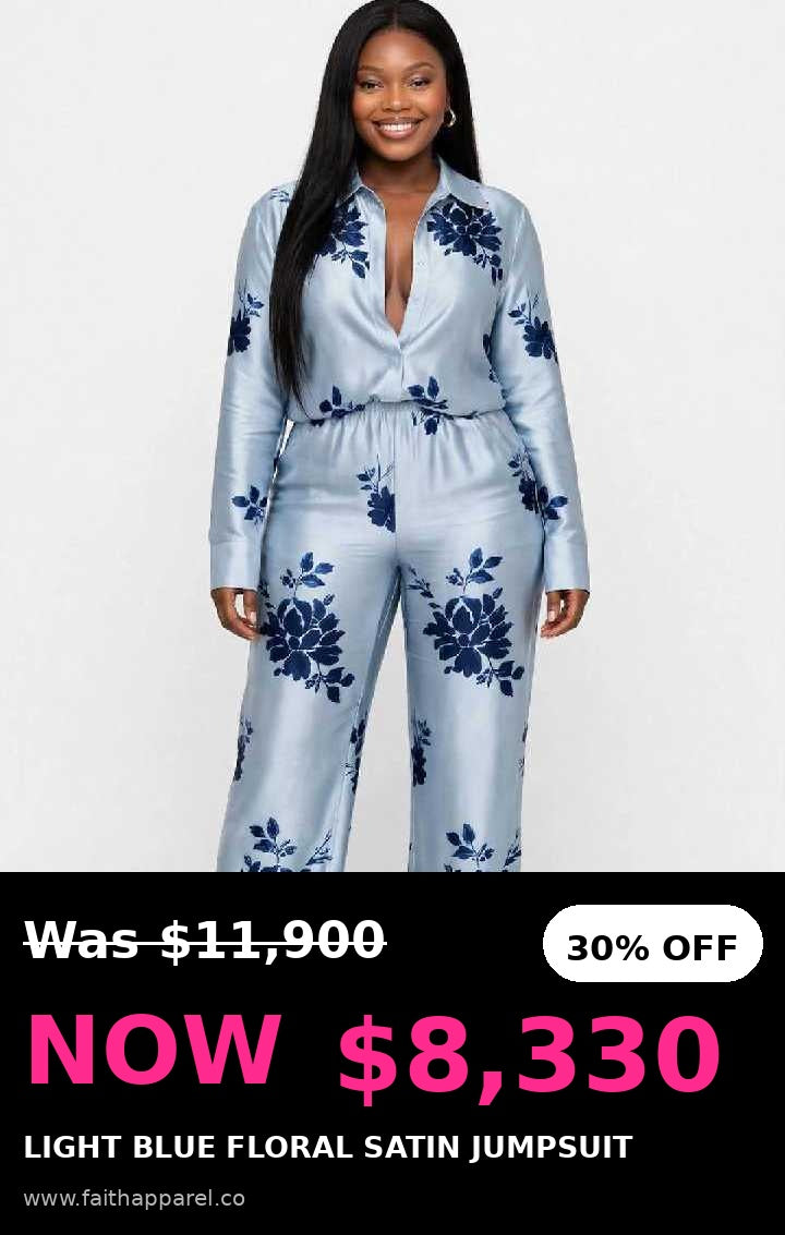Blue Floral satin long sleeve jumpsuit