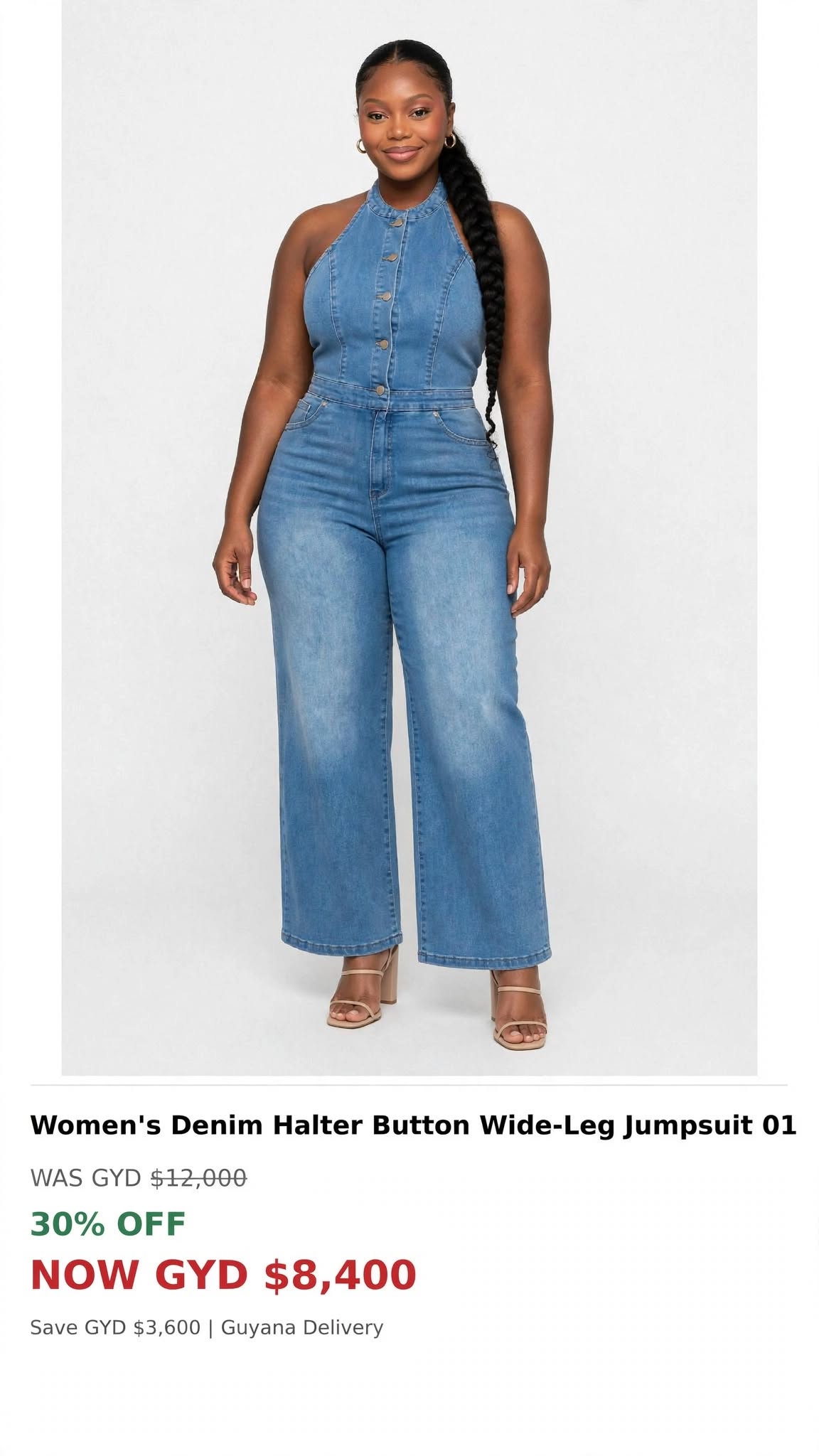 Denim blue altar buttons jumpsuit