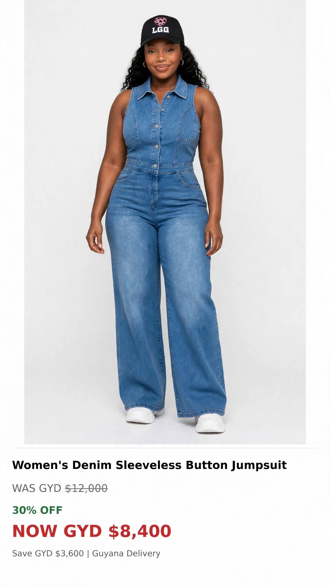 Denim blue sleeveless jumpsuit