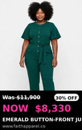 Dark green wrap tie button front jumpsuit