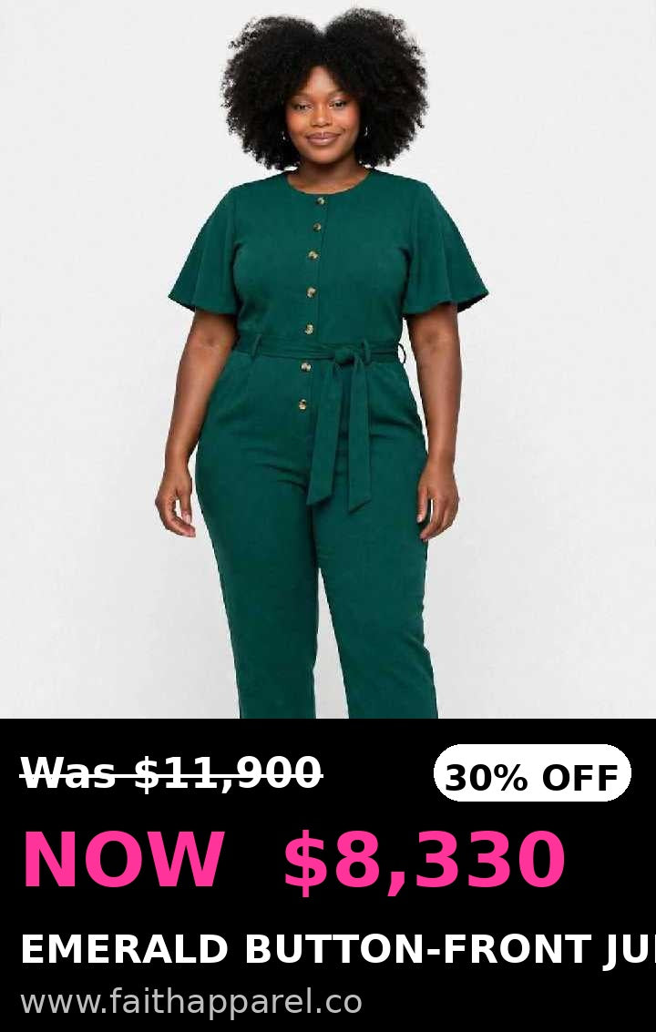 Dark green wrap tie button front jumpsuit