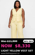Light yellow 2pc armless button top, pants suit