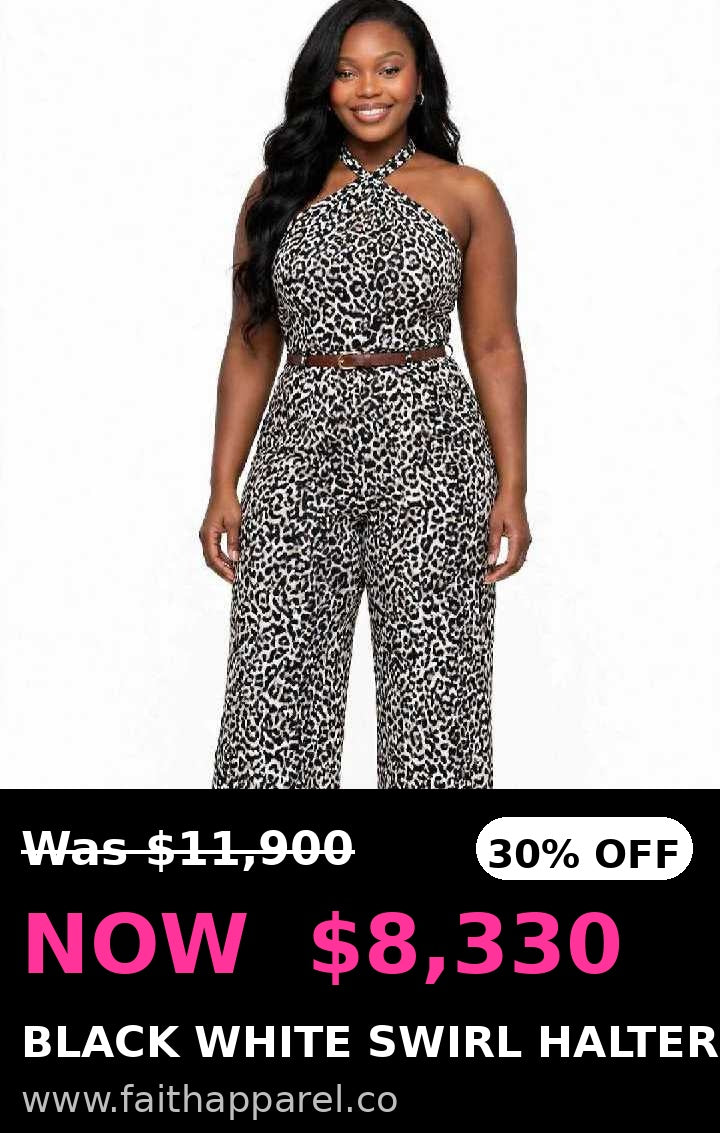 Black & white swirl neck halter jumpsuit