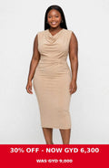 Stretch fit beige crimple front dress