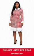 Red & white hounds pattern collar dress
