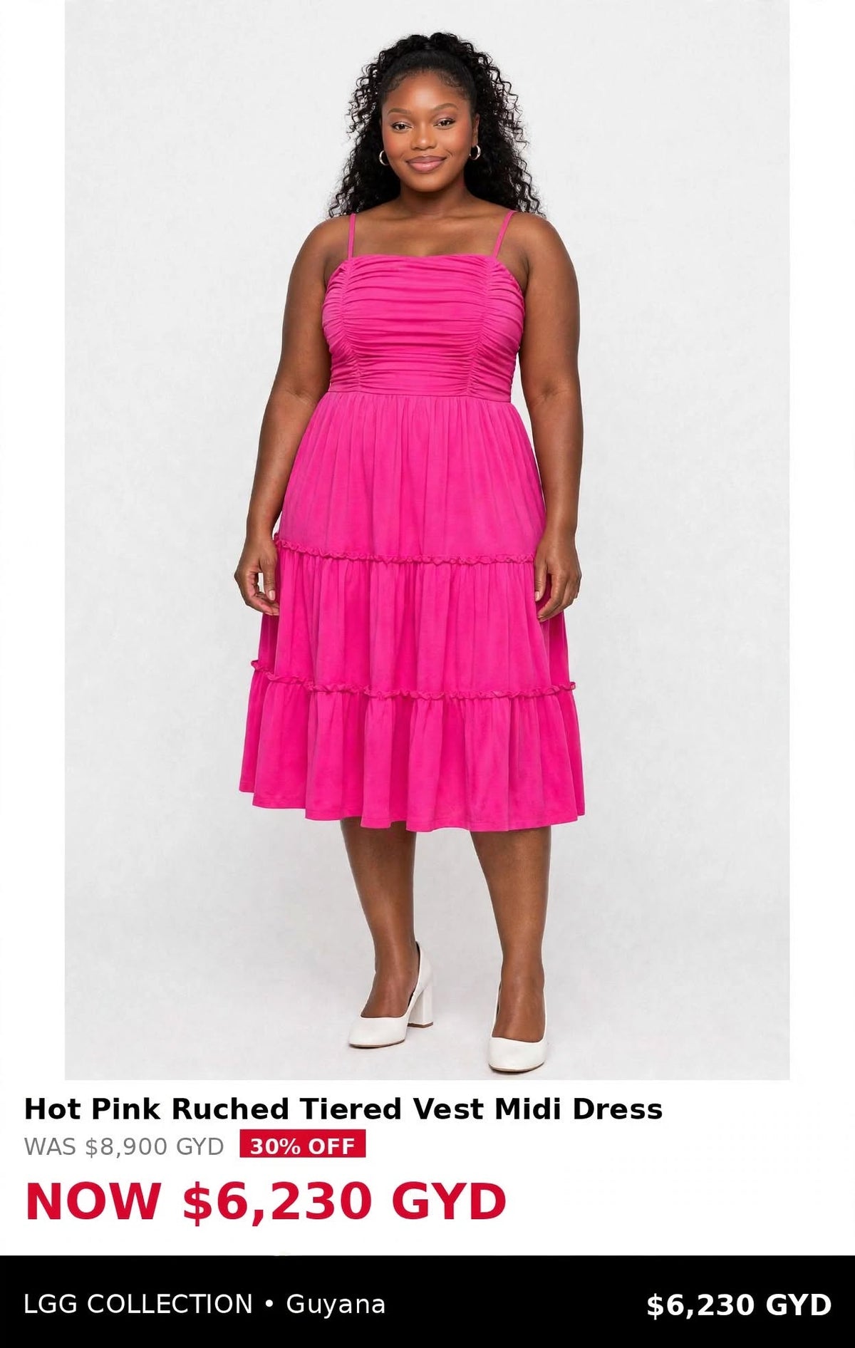 Pink ruched tiered dress
