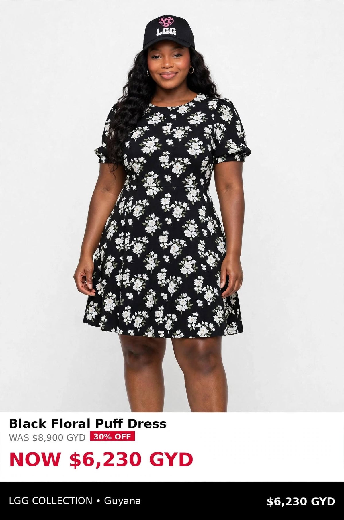 Black floral puff sleeves dress