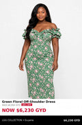 Green floral half shoulder dress