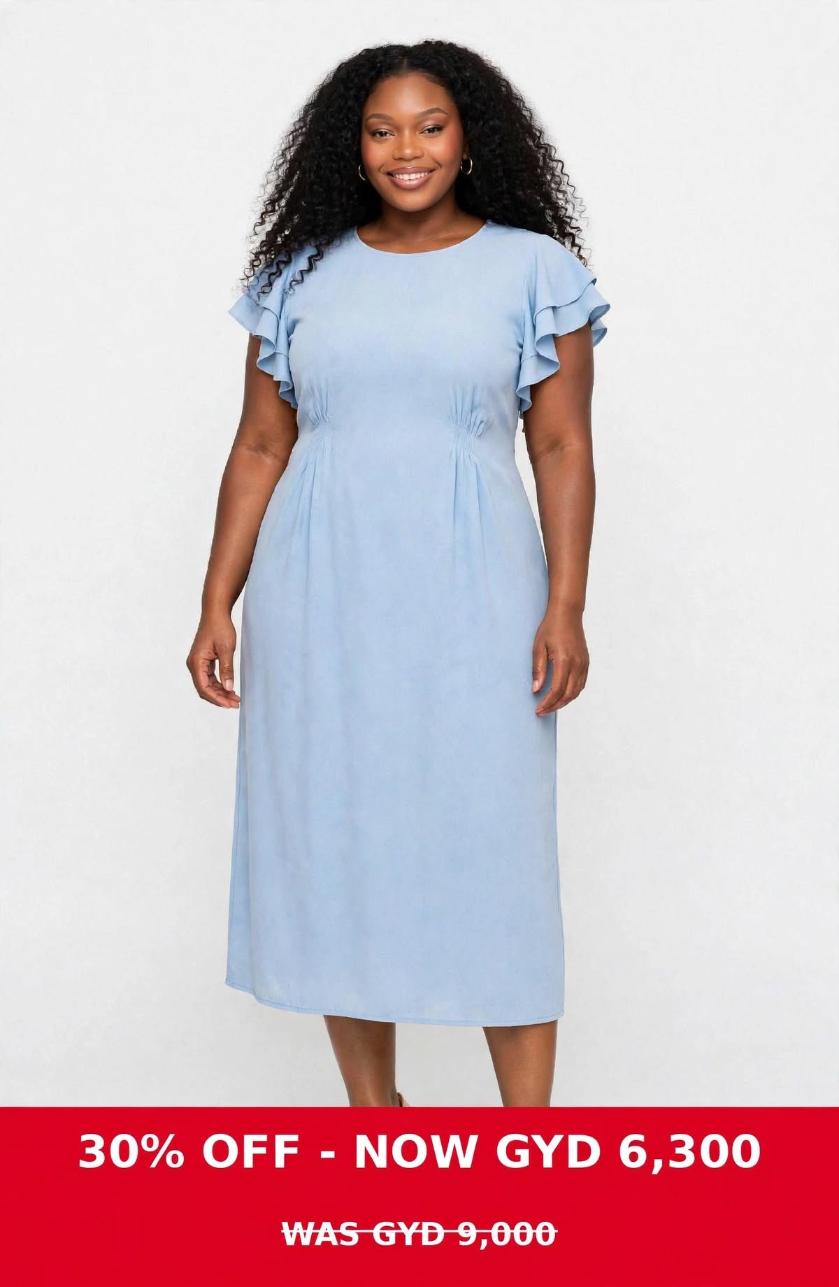 Sky blue ruffled flare sleeves dress