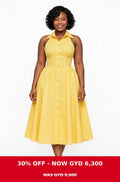 Yellow button front collar style sleeveless dress