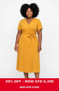 Mustard wrap front tie dress