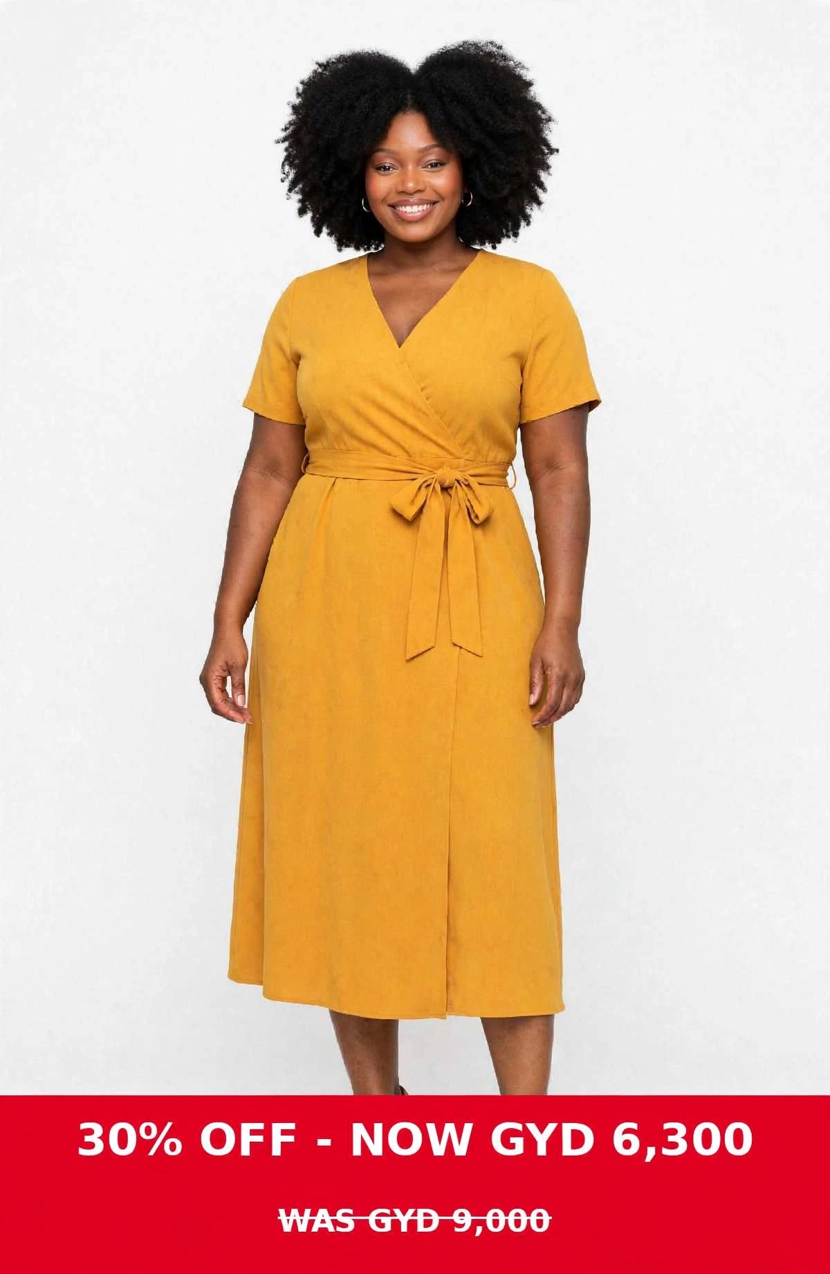 Mustard wrap front tie dress
