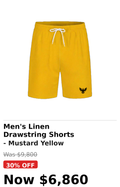 Mens athletic linen drawstrings short pants