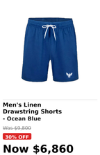 Mens athletic linen drawstrings short pants