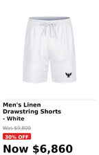 Mens athletic linen drawstrings short pants