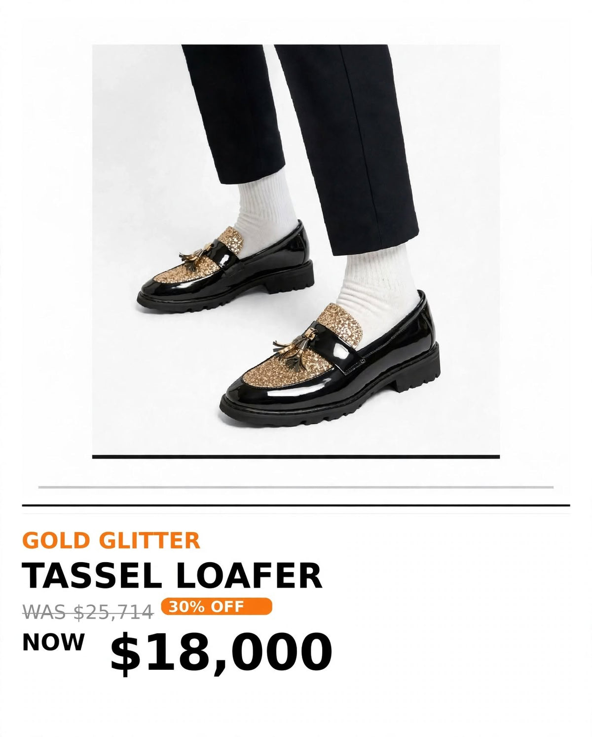 Mens Tough luxury black gold glitter loafer