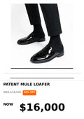 Mens Tough luxury black patent mule loafer