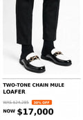 Mens two tone black white chain mule loafer