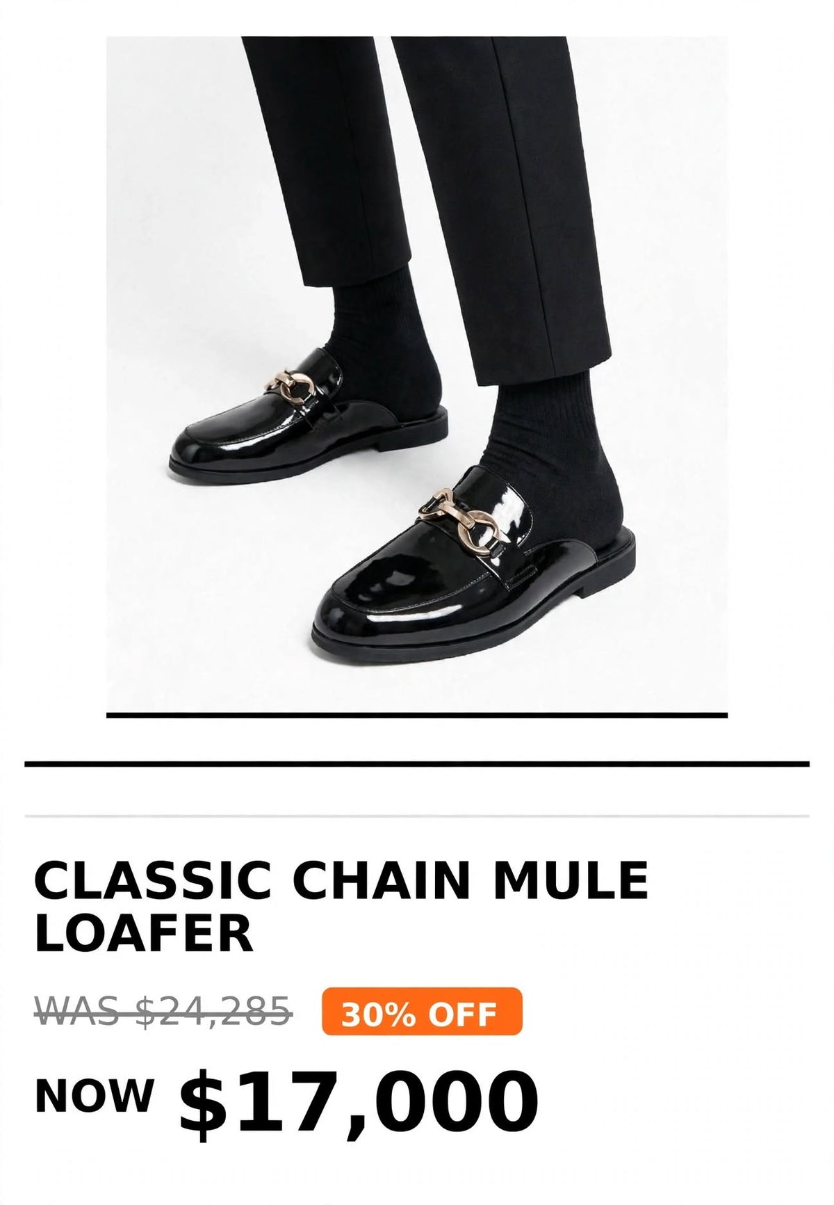 Mens Tough black chain mule loafer