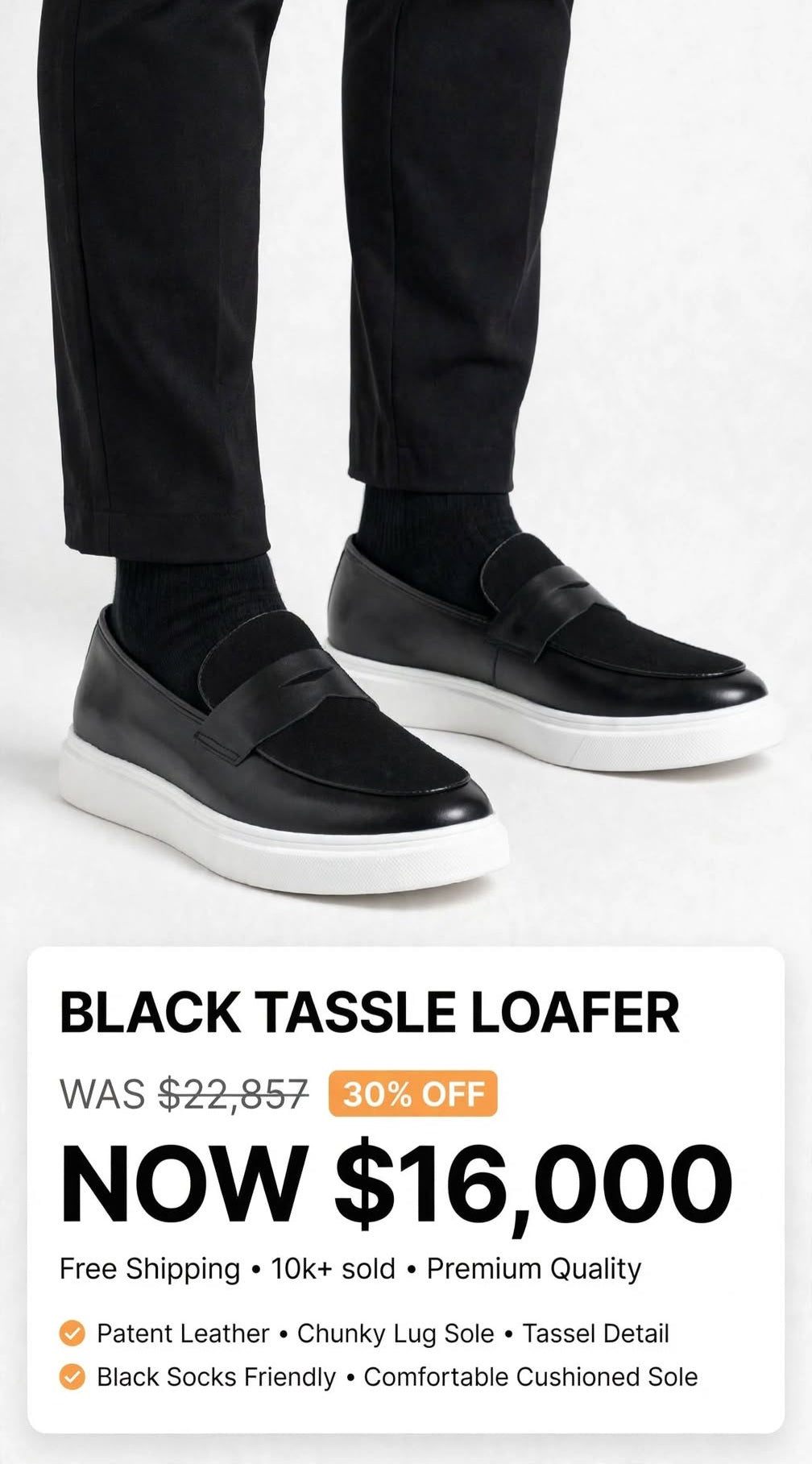 Mens Tough luxury black white flat shoe