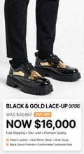 Mens Tough luxury black gold laceup oxford