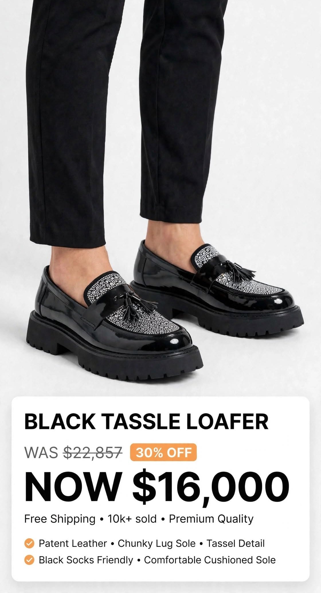 Mens Tough luxury black silver glitter loafer