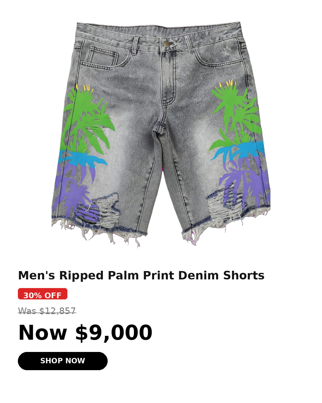 Mens color design damage short pants