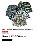 Mens pk of 5 printed shorts
