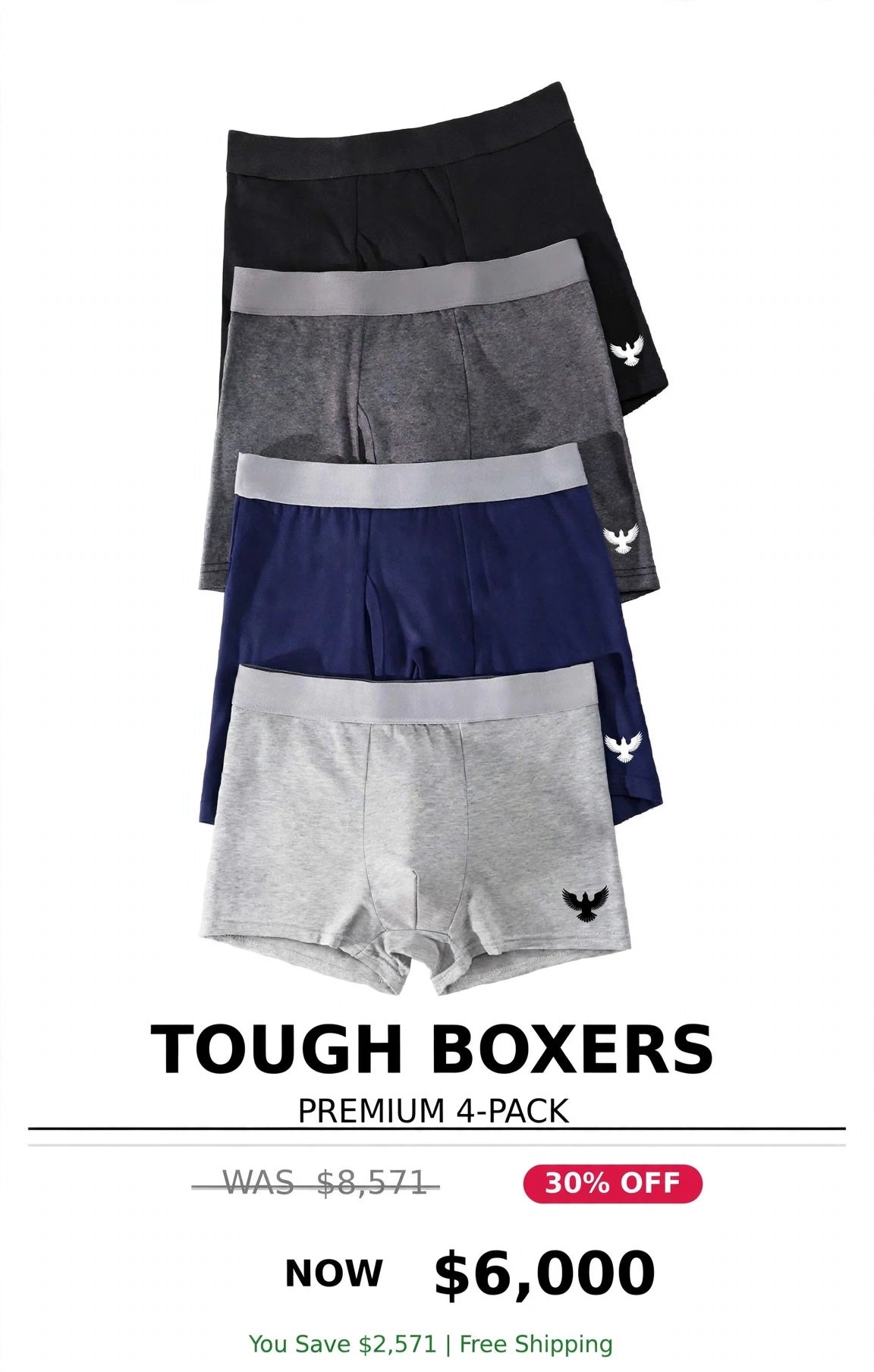 Mens tough logo pk of 4 brief set