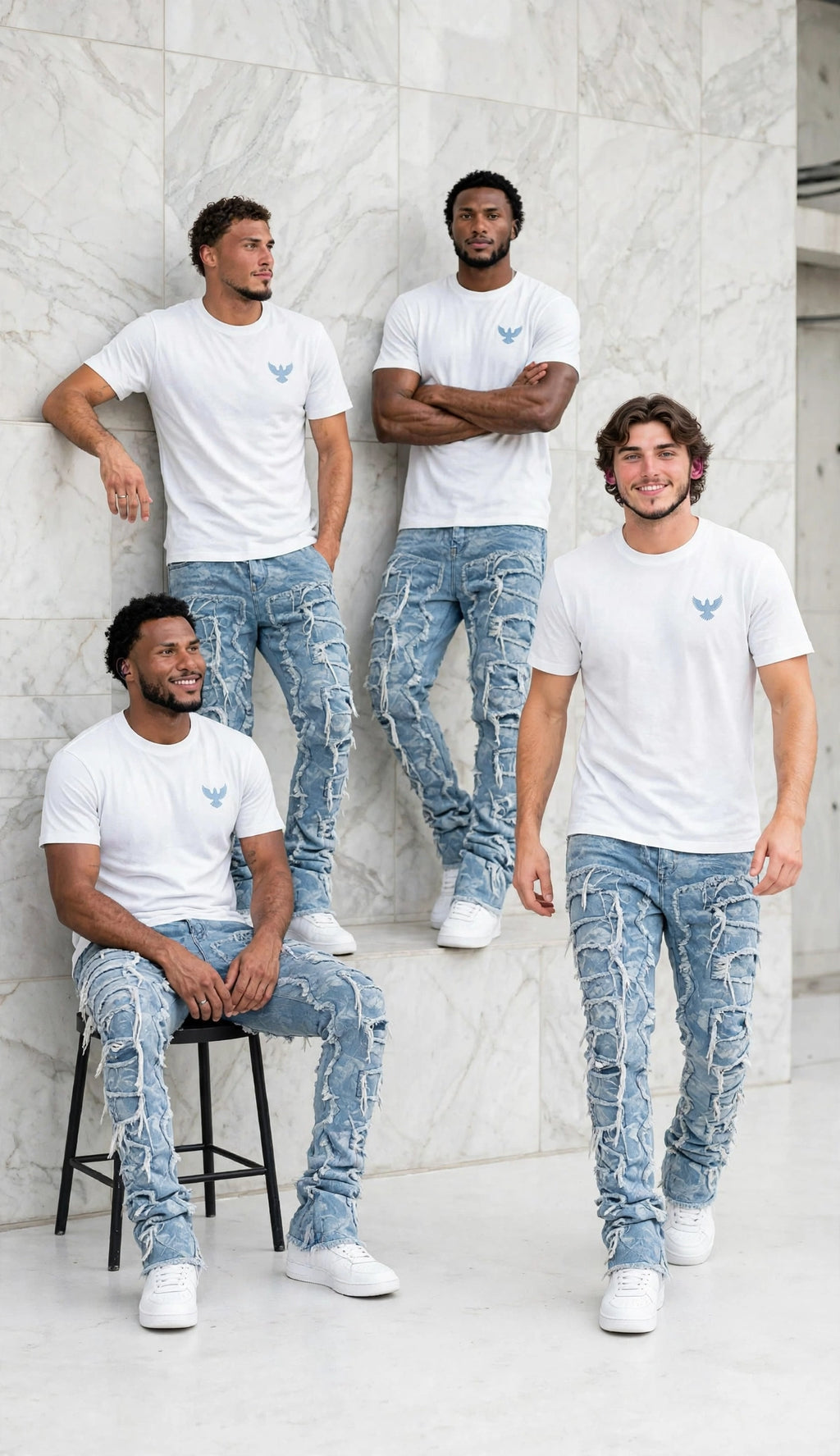 Men's denim fringe jeans