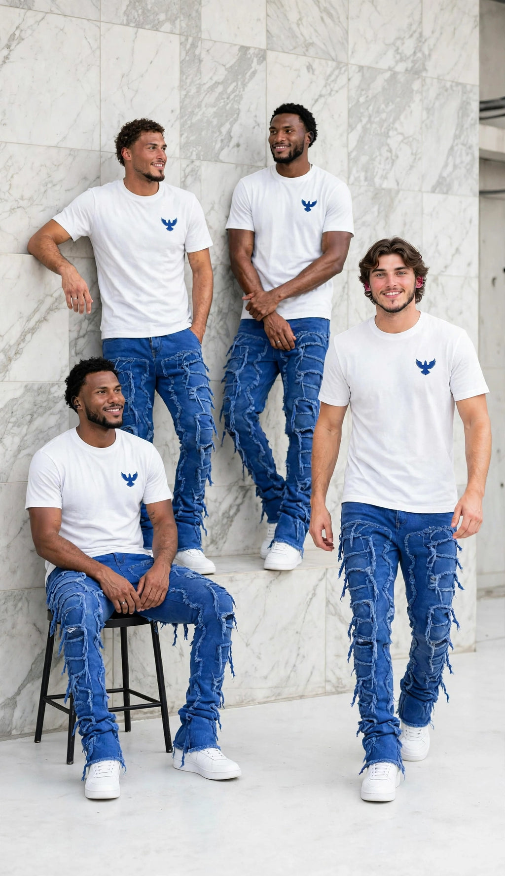 Men's denim fringe jeans