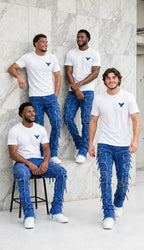 Men's denim fringe jeans